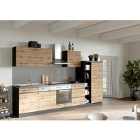 Küchenzeile Turin mit Geräten B: 330 cm Graphitfarben/Eiche - Eiche Wotan/Graphitfarben, Design, Holzwerkstoff (330cm) - Held