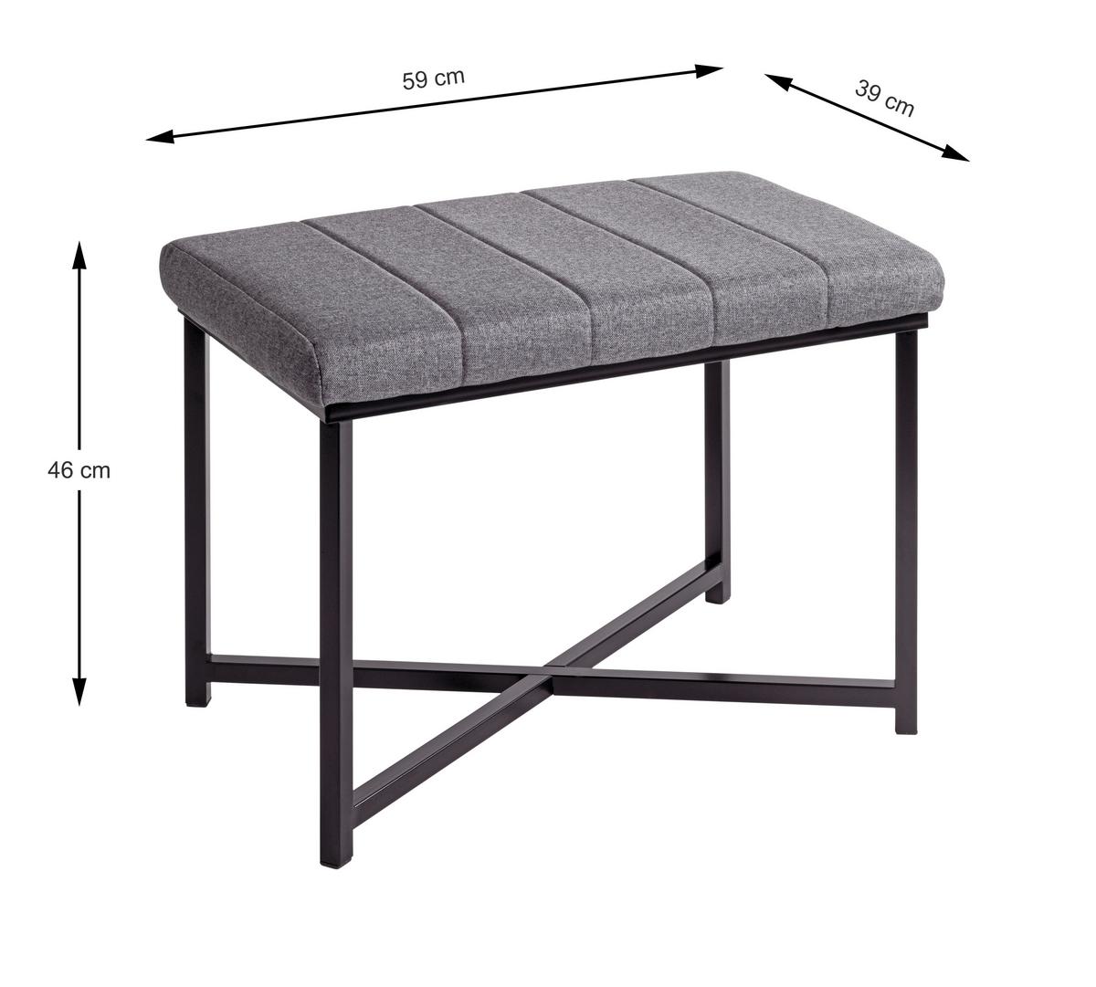 Sitzbank Benedikt 3 Textil Grau, B: 58 cm - Schwarz/Grau, Trend, Textil/Metall (58/47/38cm)
