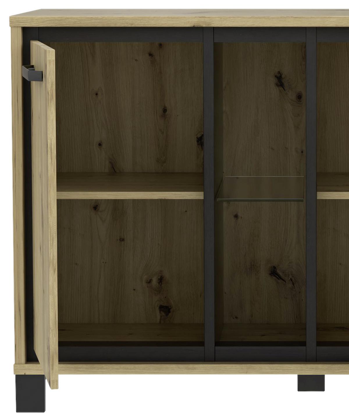 Kommode B: 120,4 cm Trondheim, Eiche Dekor/Schwarz - Eichefarben/Schwarz, Basics, Glas/Holzwerkstoff (120,4/81,3/41,5cm) - Livetastic