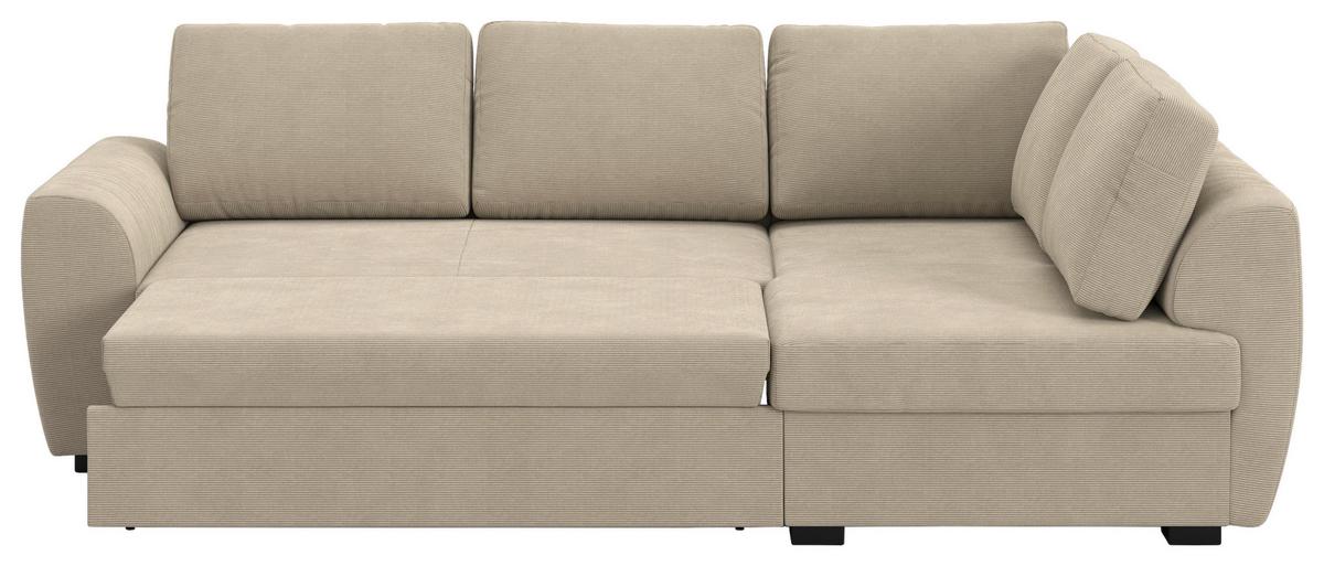 Ecksofa mit Bettfunktion Drift Cord braun, B: 253cm - Schwarz/Braun, Trend, Textil (253/154cm)
