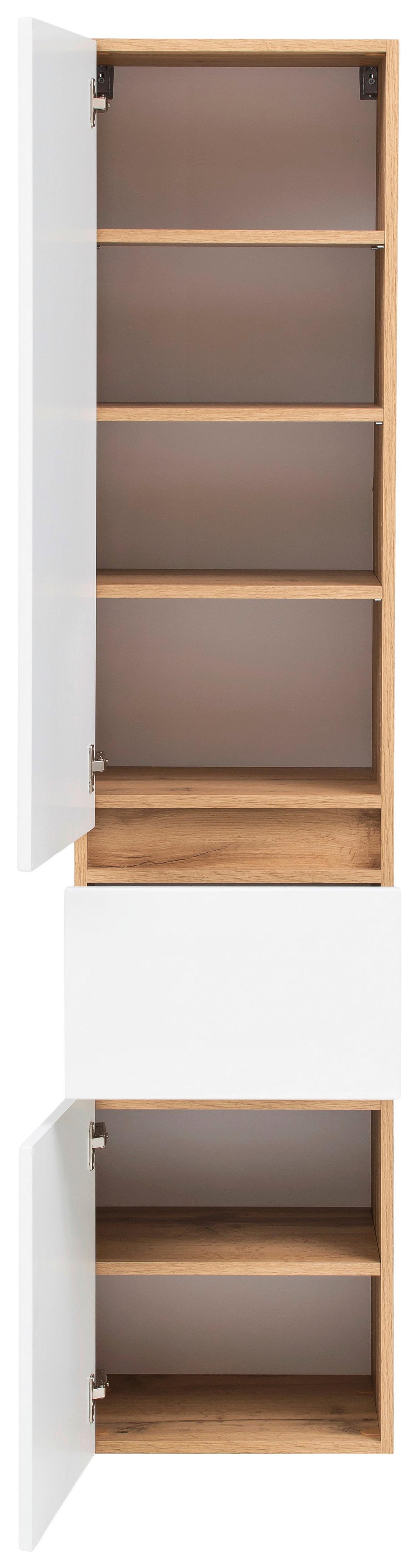 Hochschrank Kopenhagen B: 40 cm Weiß/Eiche Dekor - Eichefarben/Silberfarben, KONVENTIONELL, Holzwerkstoff (40/180/35cm) - Held