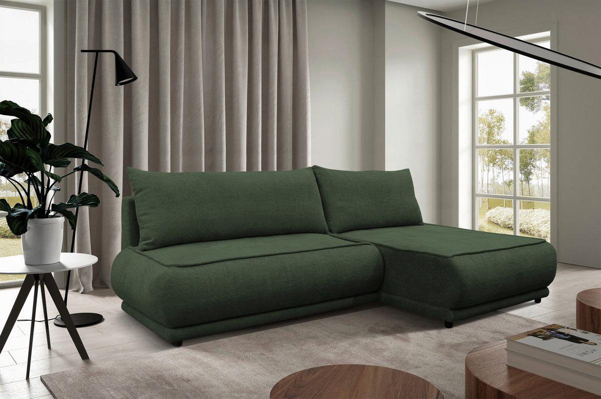 Ecksofa Paros Dunkelgrün 277x179 Cm - Dunkelgrün/Schwarz, Design, Textil (277/179cm) - MID.YOU