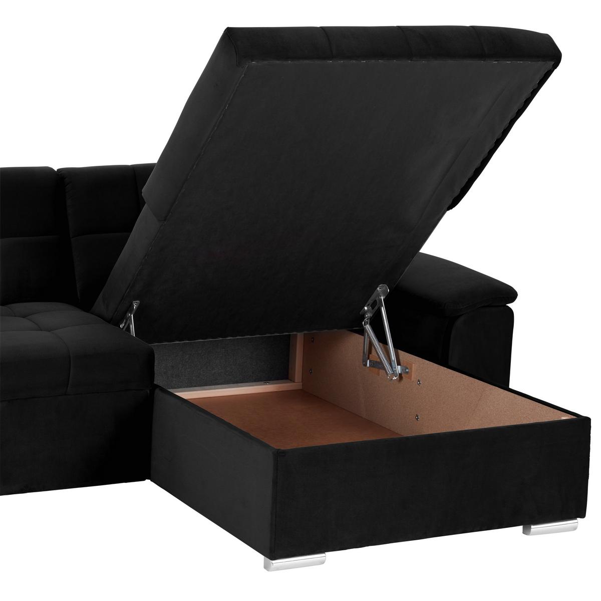 Ecksofa mit Schlaffunktion Keaton + Bettkasten, Schwarz - Schwarz, Basics, Textil (263/169cm) - Livetastic