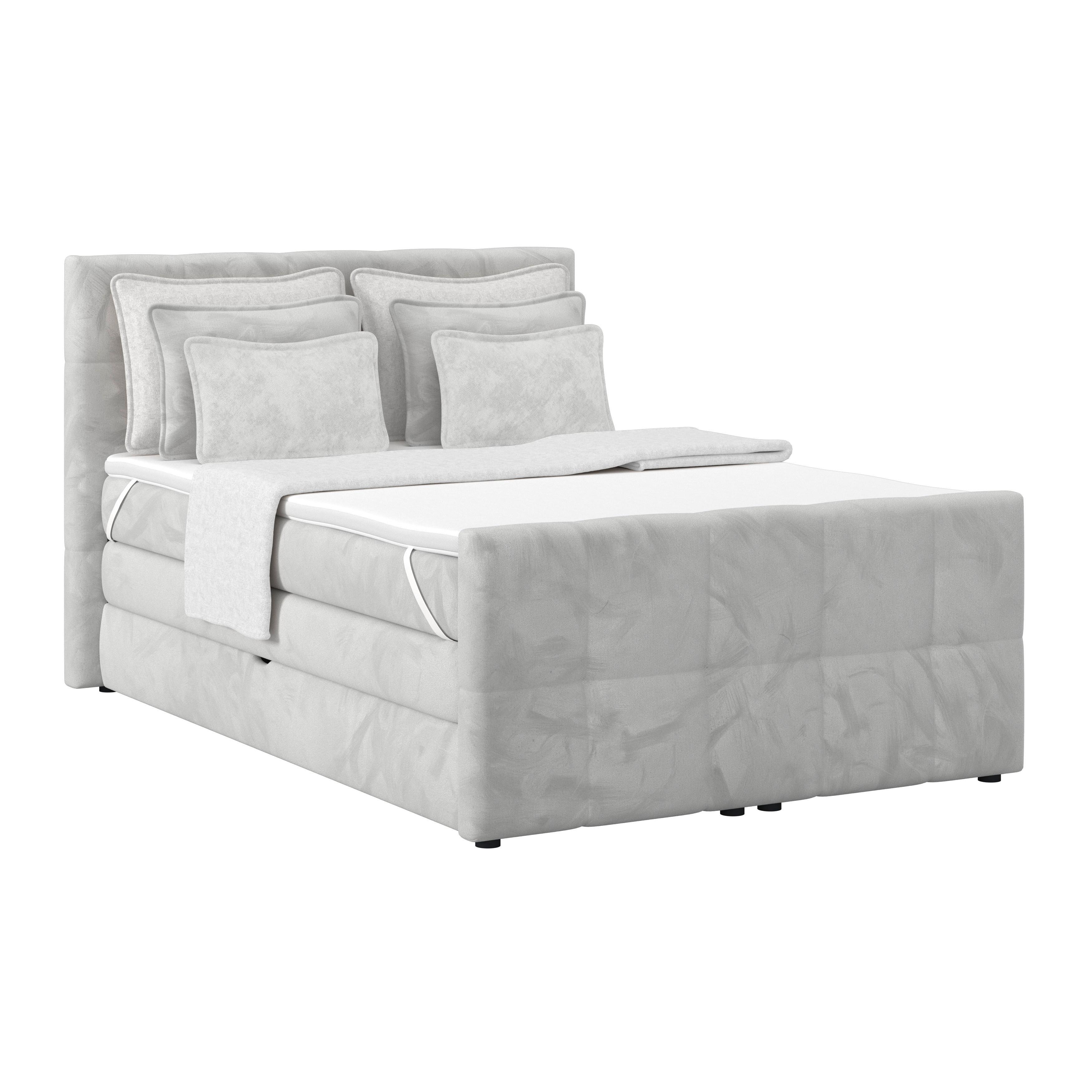 Boxspringbett mit Topper & Bettkasten 140x200 Medino - Hellgrau, KONVENTIONELL, Holz/Holzwerkstoff (140/200cm) - Luca Bessoni