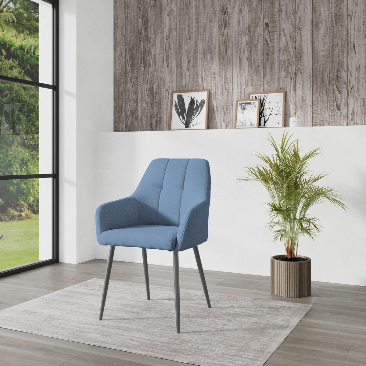Armlehnstuhl Joe Ii Leinenoptik Blau - Blau/Schwarz, KONVENTIONELL, Textil/Metall (58/86/61cm)