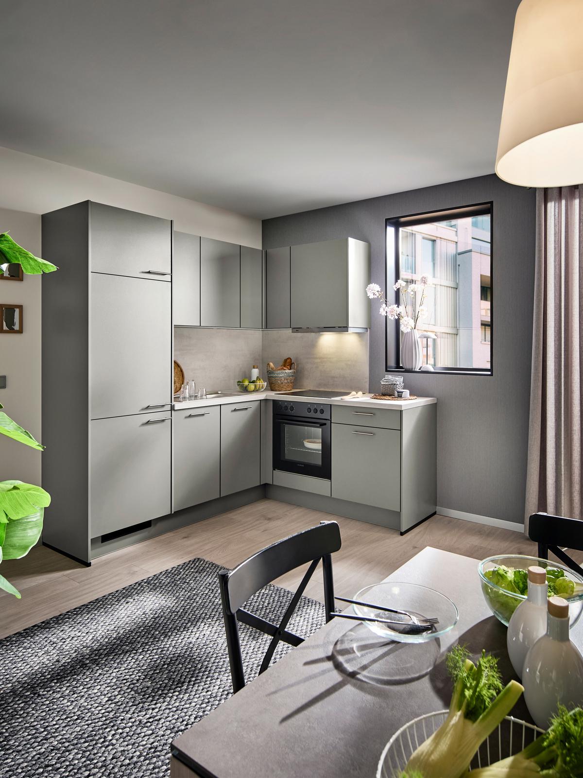 Eckküche Pn105 - Hellgrau/Graphitfarben, MODERN, Holzwerkstoff (218,2/186,6cm) - Pino