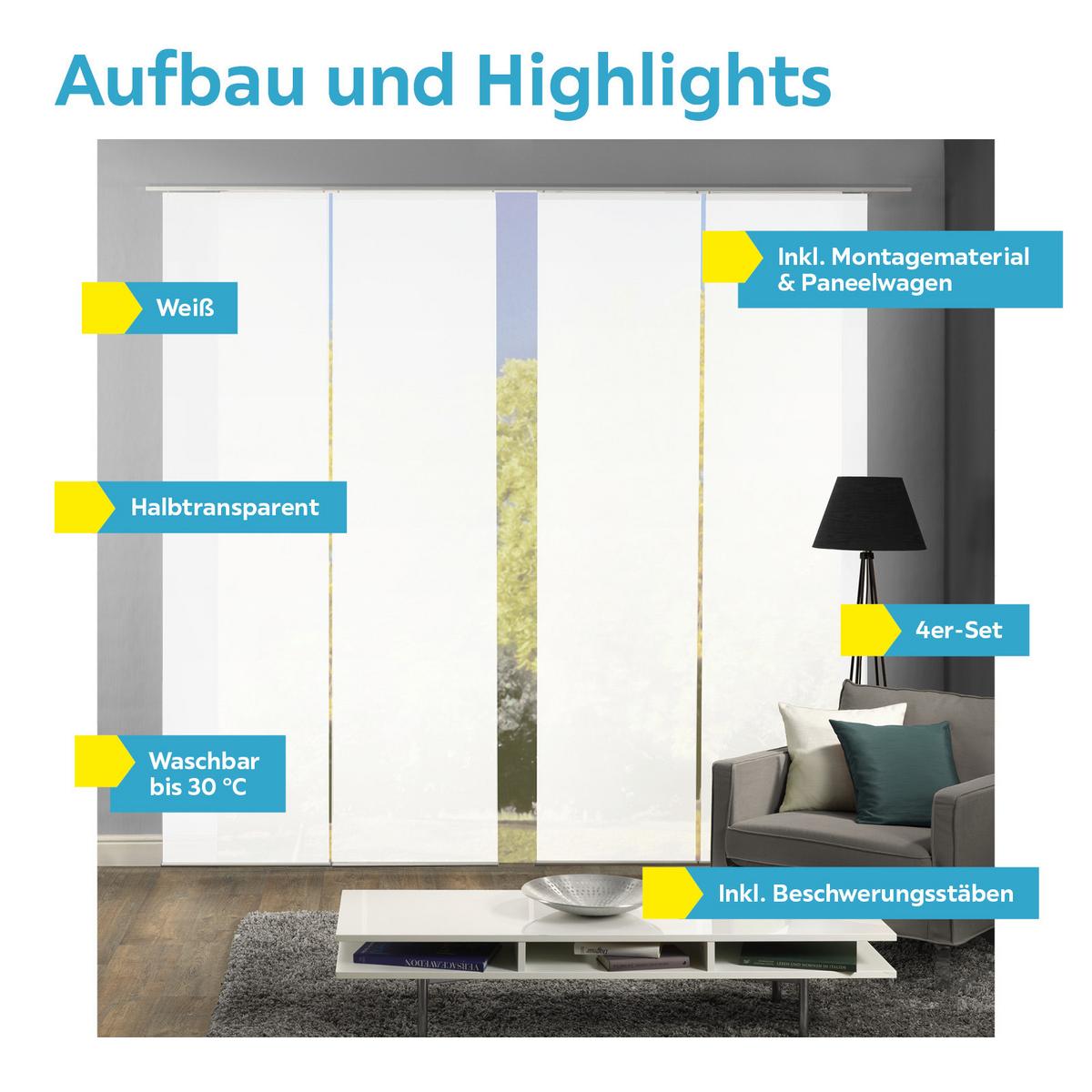 Flächenvorhang 4-tlg. Rom B: 60 Cm, Weiß Halbtransparent - Weiß, MODERN, Textil (60/245cm)