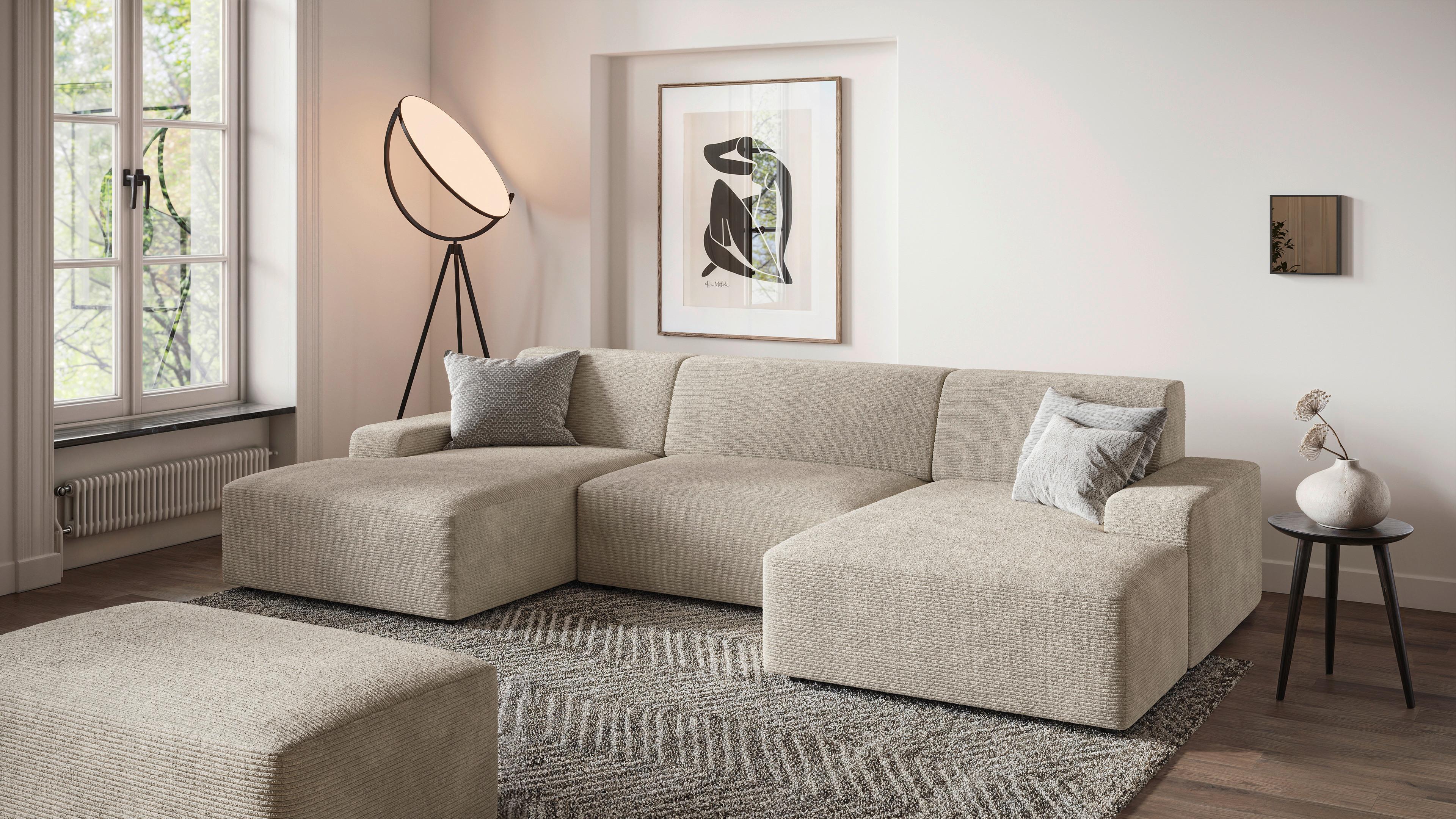 Hocker Wien, Creme B: 112 cm - Creme/Schwarz, MODERN, Textil (112/44/66cm) - Trendmanufaktur