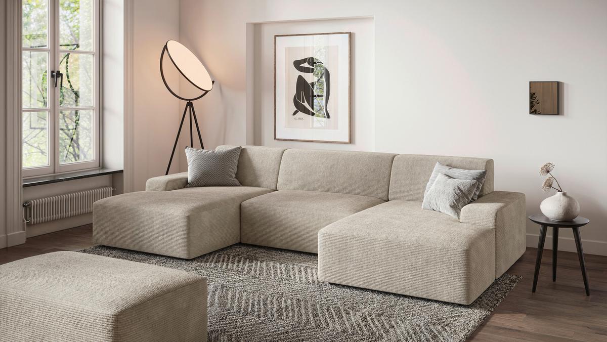 Hocker Wien, Creme B: 112 cm - Creme/Schwarz, MODERN, Textil (112/44/66cm) - Trendmanufaktur