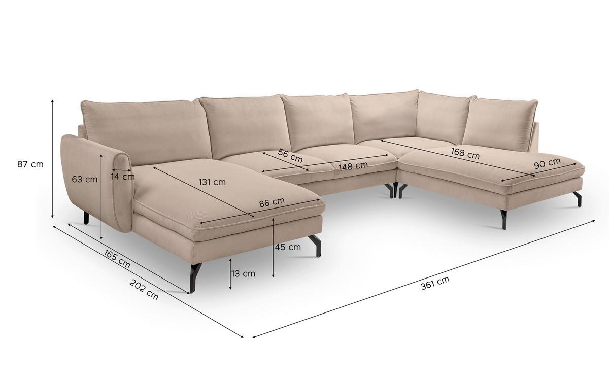 Wohnlandschaft Toronto Beige U: 165x361x168cm - Beige/Schwarz, Basics, Holz/Textil (165/361/168cm) - MID.YOU