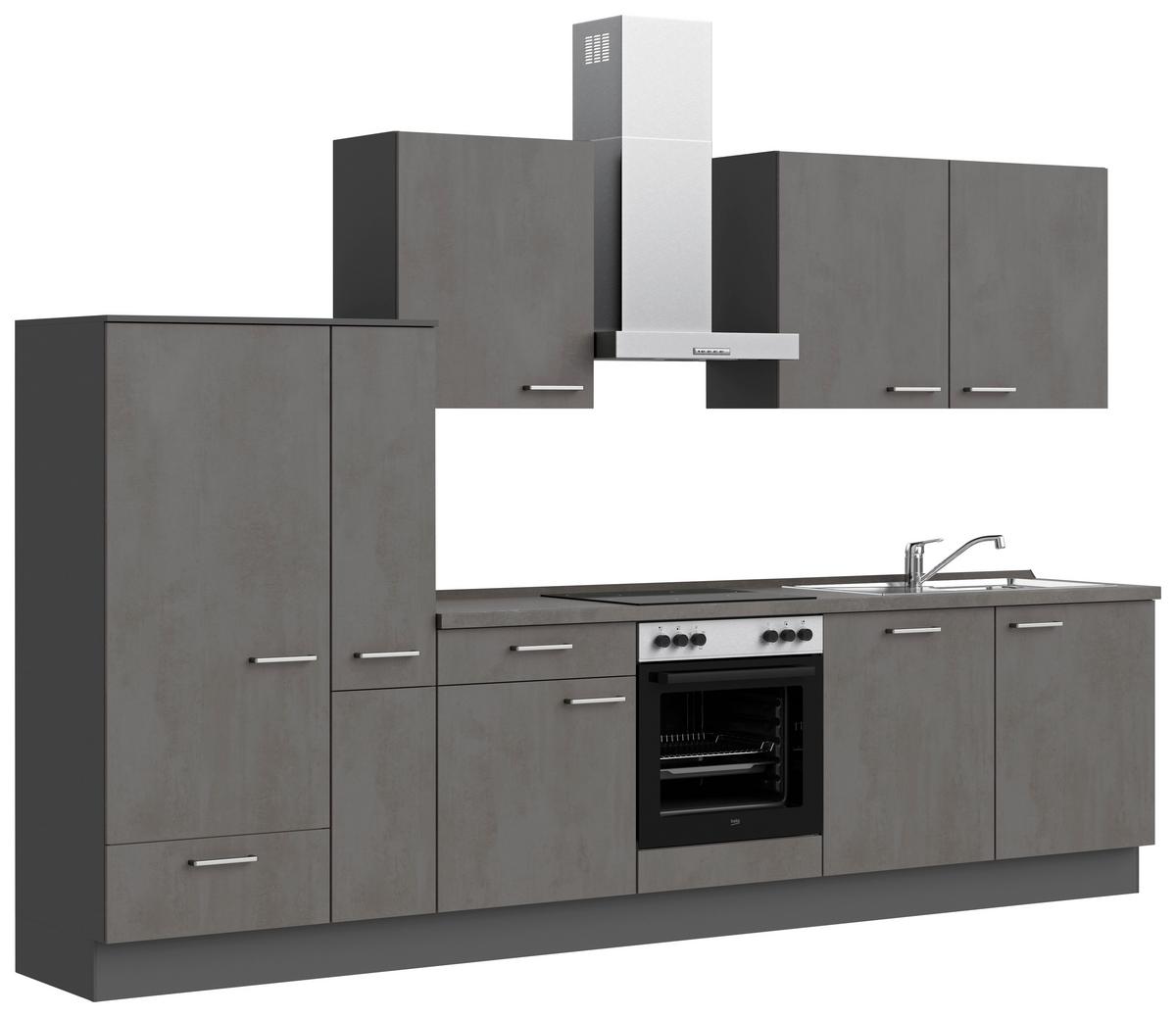 Kuchynská linka 330 cm, bridlicový šedý beton - farba ušľachtilej ocele/bridlicová, Modern, kov/kompozitné drevo (330cm) - Nobilia