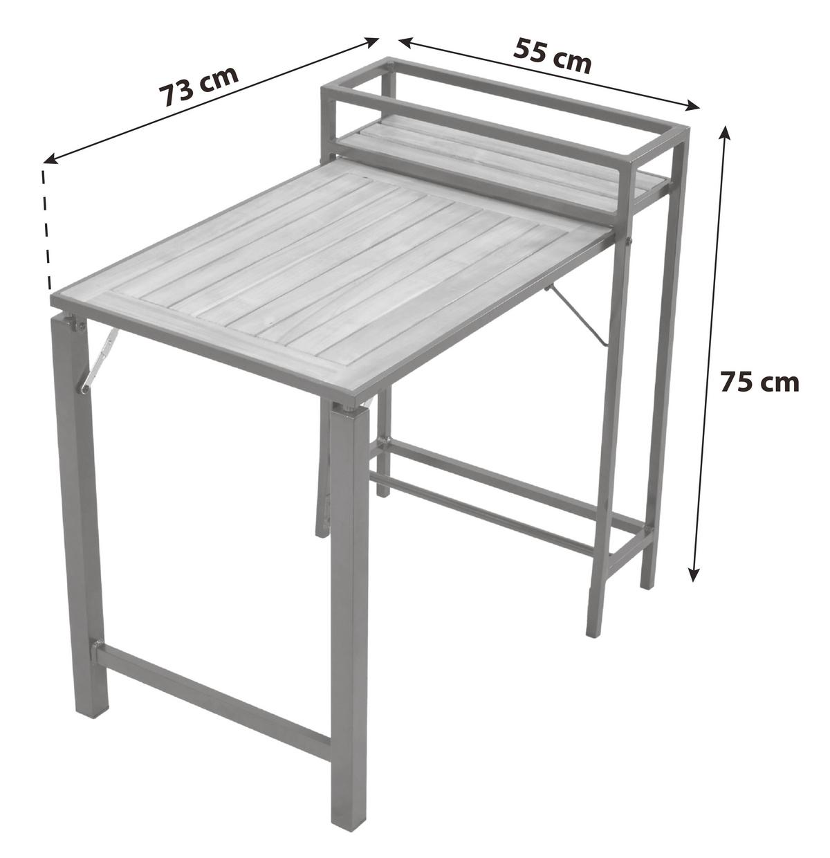 Balkontisch Klappbar Santorin Akazienholz/Metall L 73 cm - Graphitfarben/Naturfarben, MODERN, Holz/Metall (55/75/73cm) - Gardenson