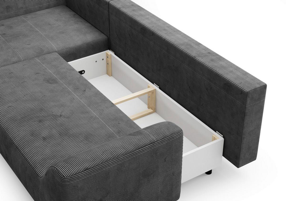 Eckschlafsofa Asolo Silberfarben S:167x273cm - Silberfarben/Schwarz, Design, Textil (167/273cm) - MID.YOU