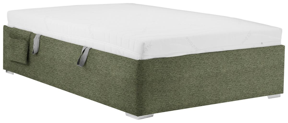 Posteľ Remi s bočnicami 140x200, poťah olivovozelený - olivovozelená/prírodná farba, Konventionell, drevo/textil (140/200cm)
