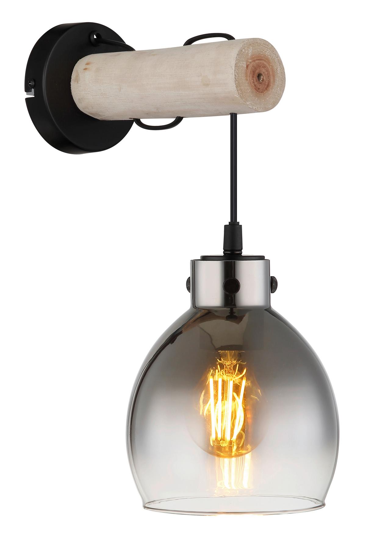 Wandleuchte 15628w - Schwarz/Naturfarben, Natur, Glas/Holz (15/24/33cm) - Globo