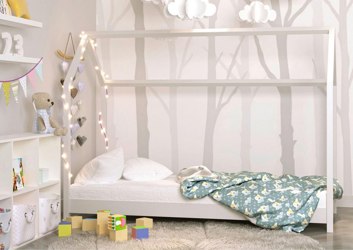 Hausbett Bella Weiß B: 80cm - Birkefarben/Weiß, MODERN, Holz (80/160cm) - MID.YOU
