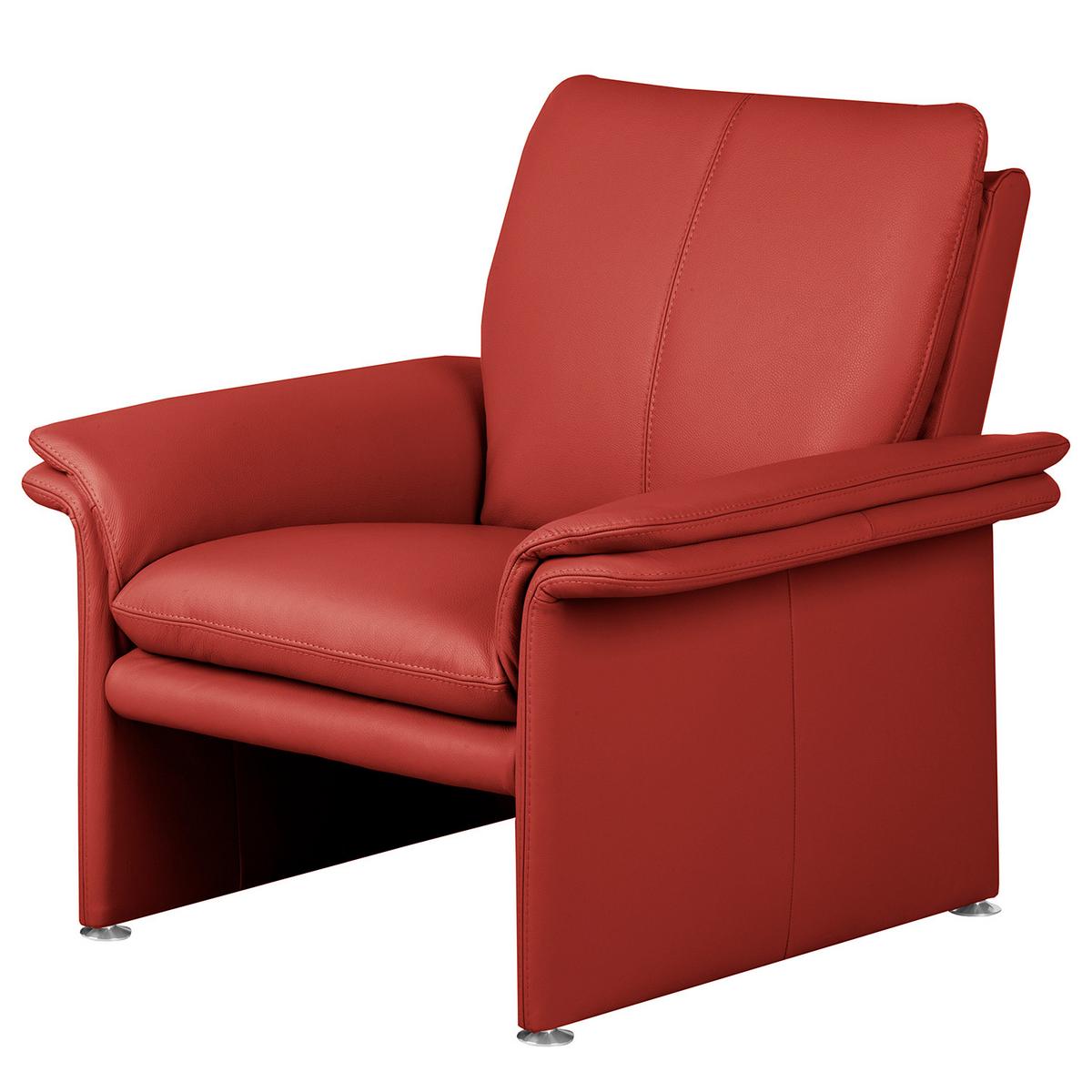 Sessel Comodo Echtleder Rot B: 93 cm - Silberfarben/Rot, Design, Leder (93/90/88cm) - Livetastic