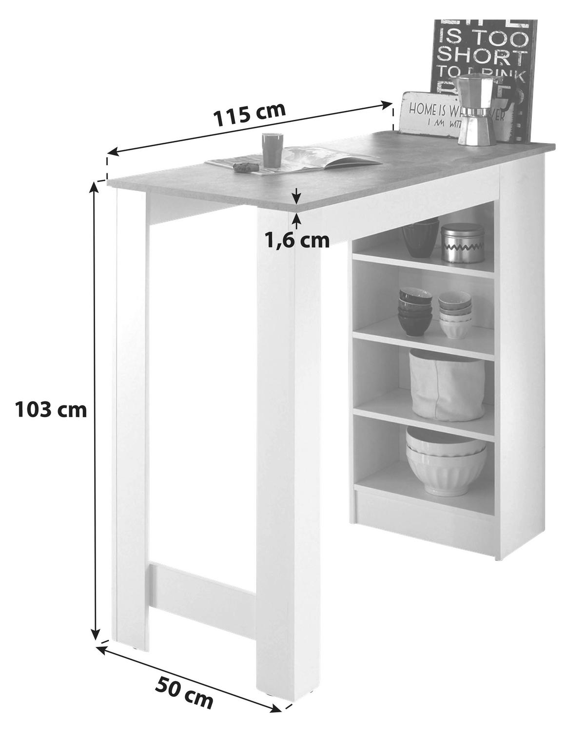 Bartisch Mojito 115x50x103 cm Grau/Weiß mit Regal - Weiß/Grau, Design, Holzwerkstoff (115/50/103cm) - MID.YOU