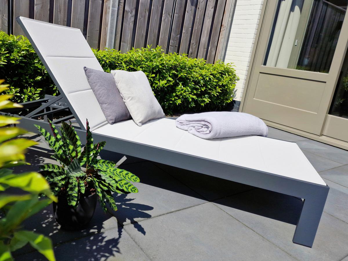 Gartenliege A090.071.54 - Anthrazit/Creme, Basics, Textil/Metall (200/75/31cm) - Ambia Garden