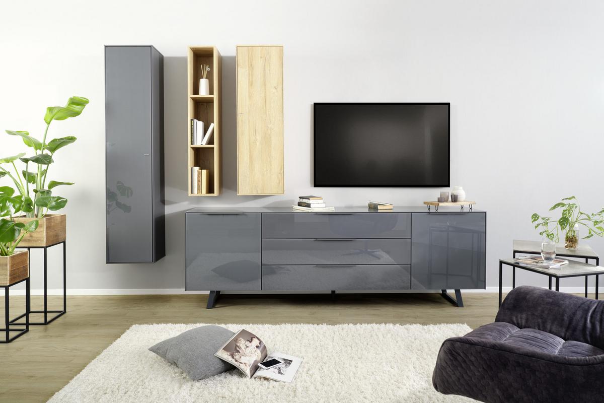 ZÁVĚSNÁ SKŘÍŇKA MAX BOX - antracitová, Moderní, kompozitní dřevo/sklo (38/175/32cm) - Premium Living