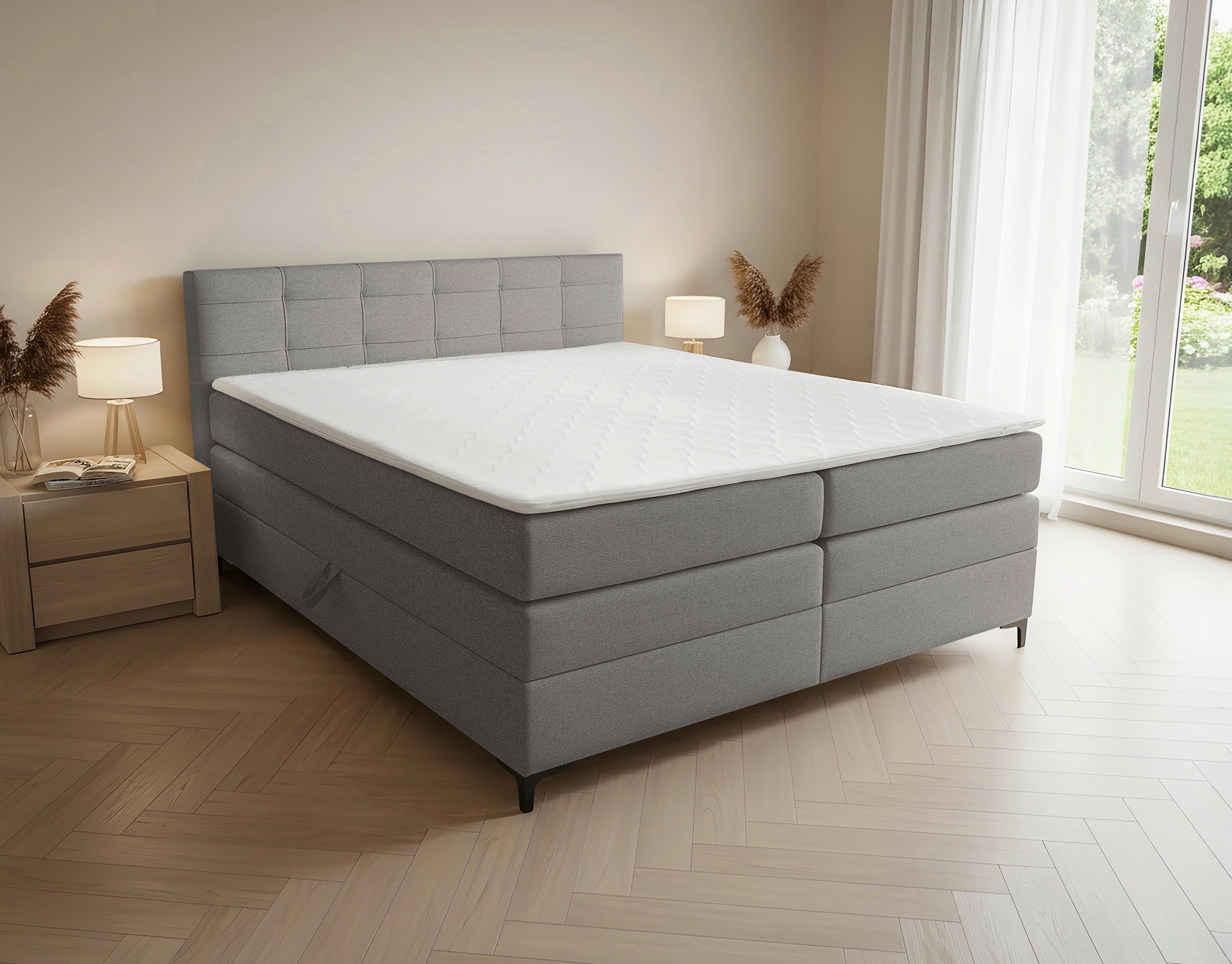 Boxspringbett Mitto mit Topper 180x200 cm - Schwarz/Grau, KONVENTIONELL, Textil/Metall (180/200cm)