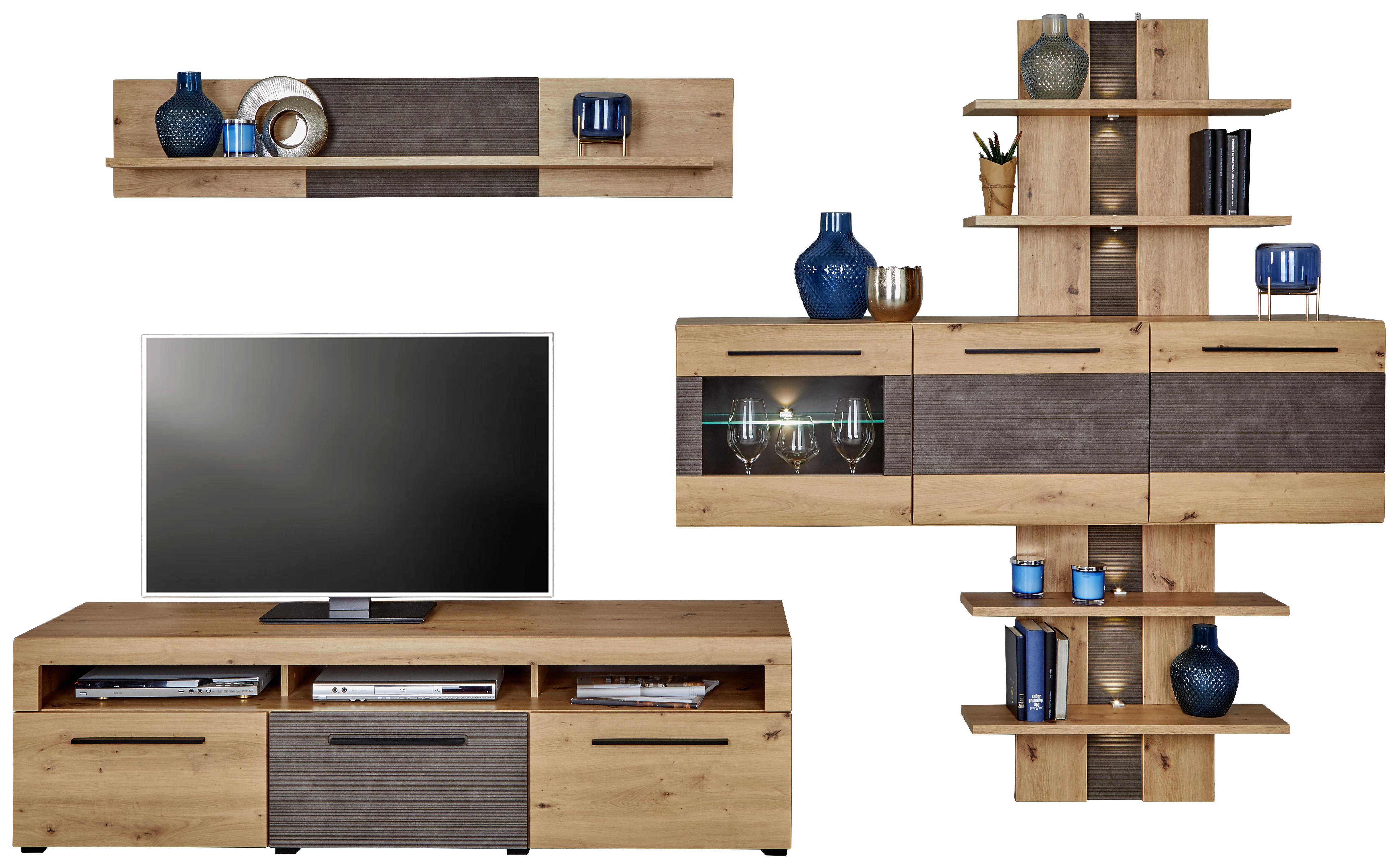 Wohnkombination Safira 3 - Eichefarben/Dunkelgrau, MODERN, Holzwerkstoff (293/202/37cm)