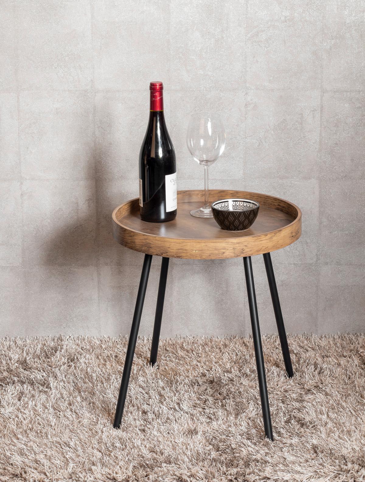 Kisasztal Perugia - fekete/tölgyfa, Modern, faalapú anyag/fém (40/45cm)