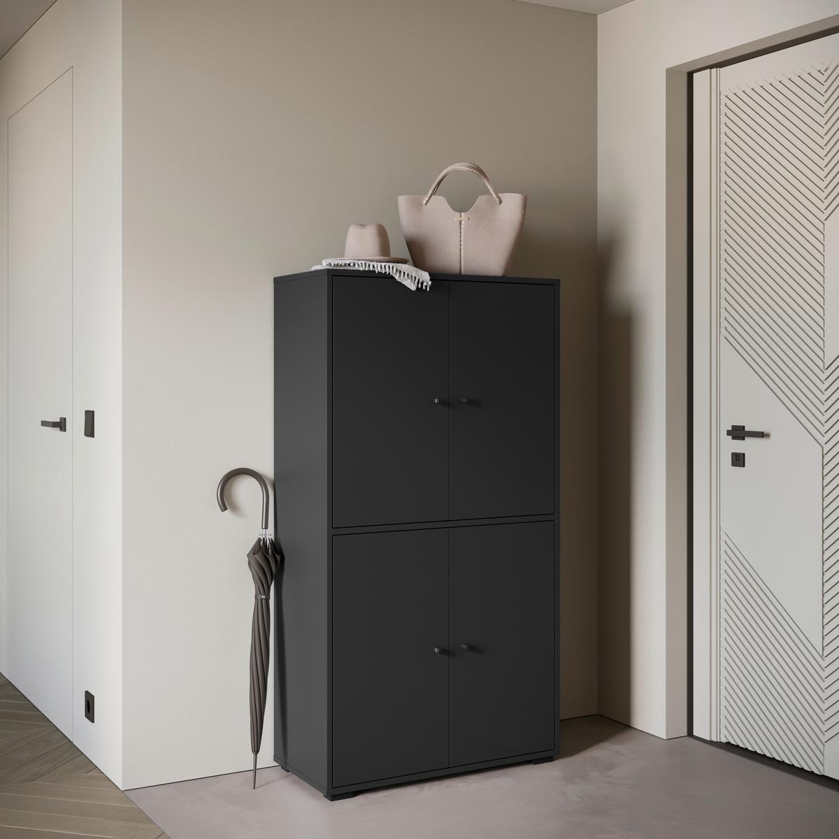 Schuhschrank Dino 020 Schwarz B: 70 cm - Schwarz, Basics, Holzwerkstoff (70/131/33cm) - P & B