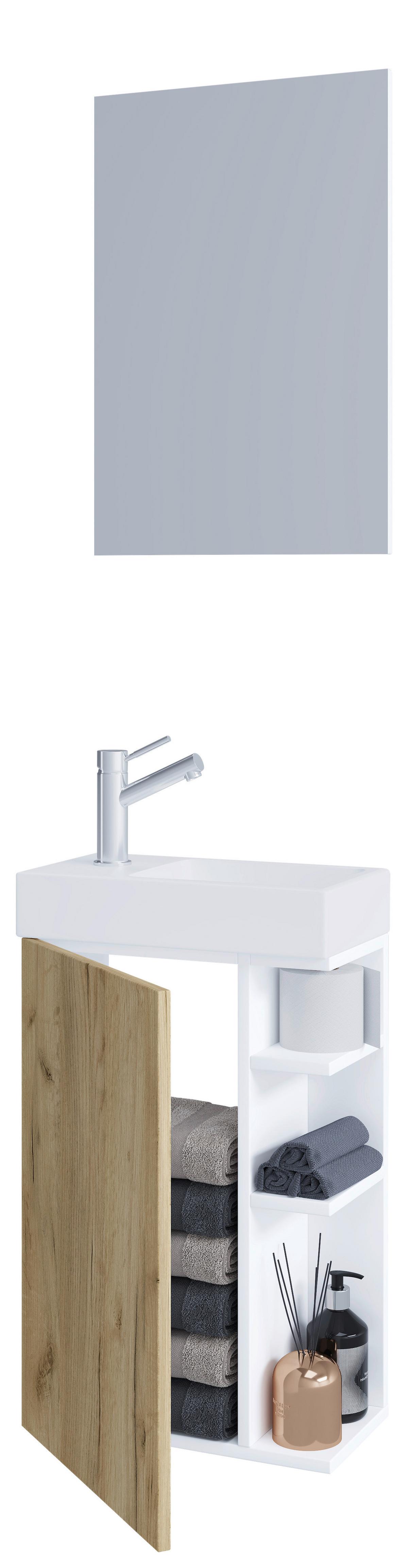 Gästebad Lumia - Honigeiche/Weiß, MODERN, Glas/Keramik (40cm) - MID.YOU