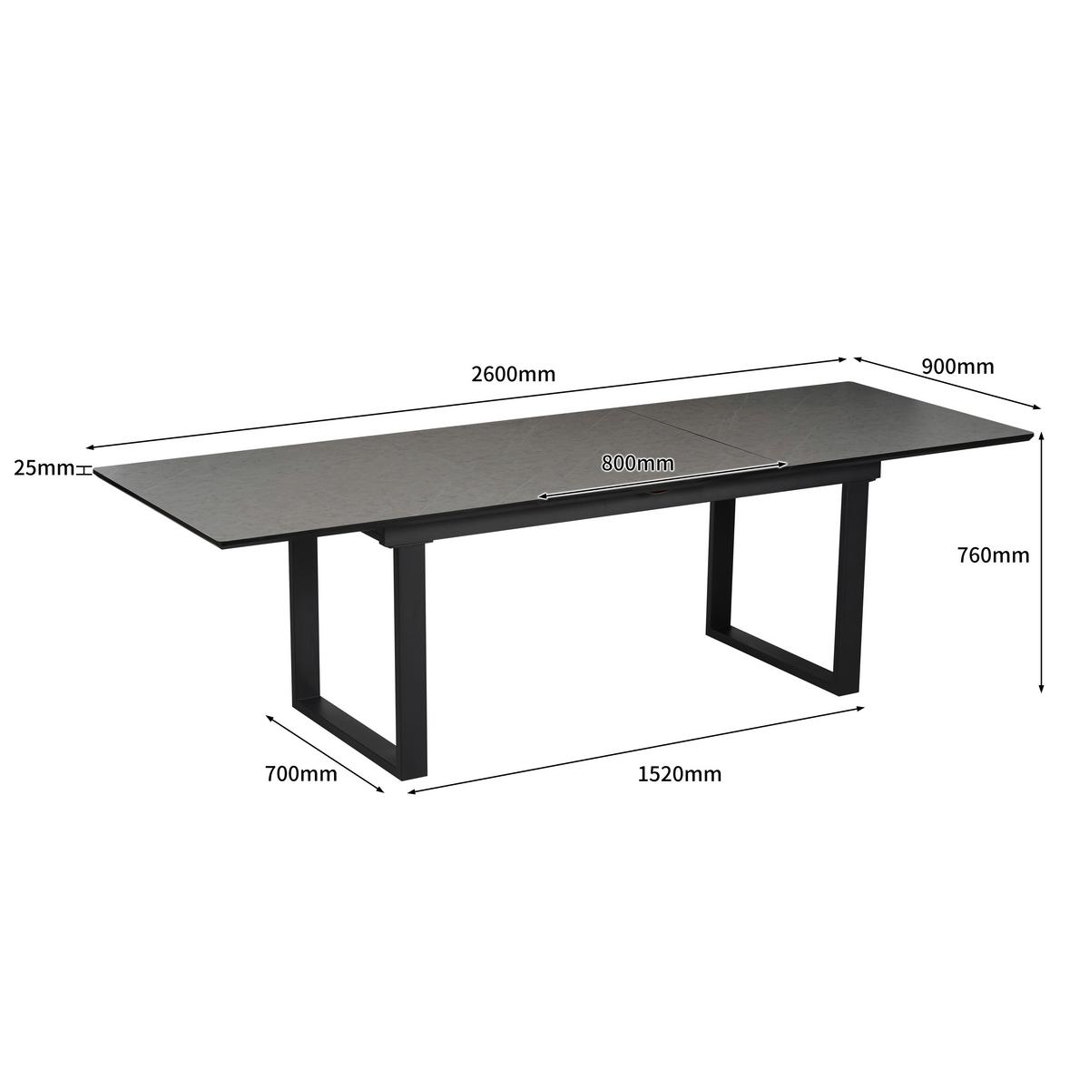ESSTISCH GARY AZ - Schwarz/Grau, KONVENTIONELL, Holzwerkstoff/Metall (180-260/90/76cm) - MID.YOU