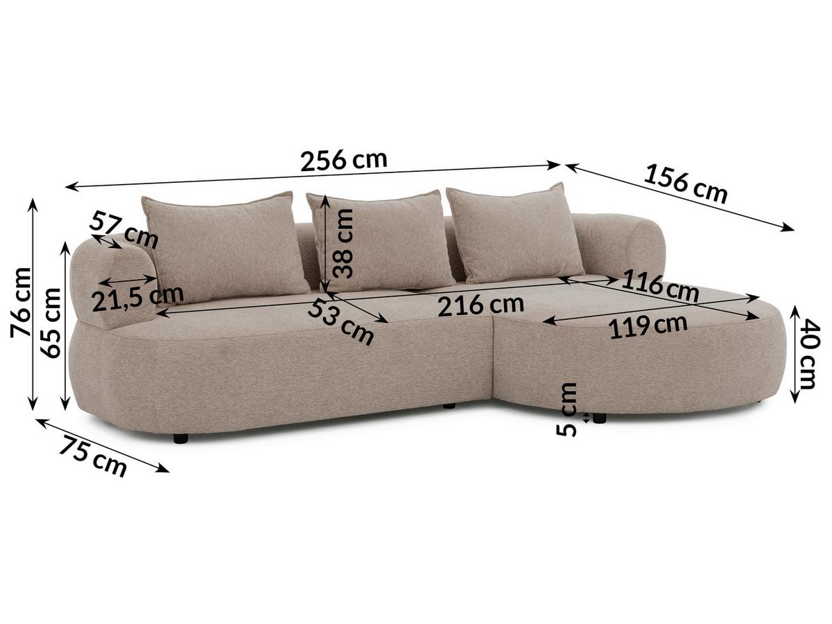Ecksofa Ferro Hellbraun S: 256x156 cm - Hellbraun/Schwarz, Design, Textil (256/156cm) - Livetastic