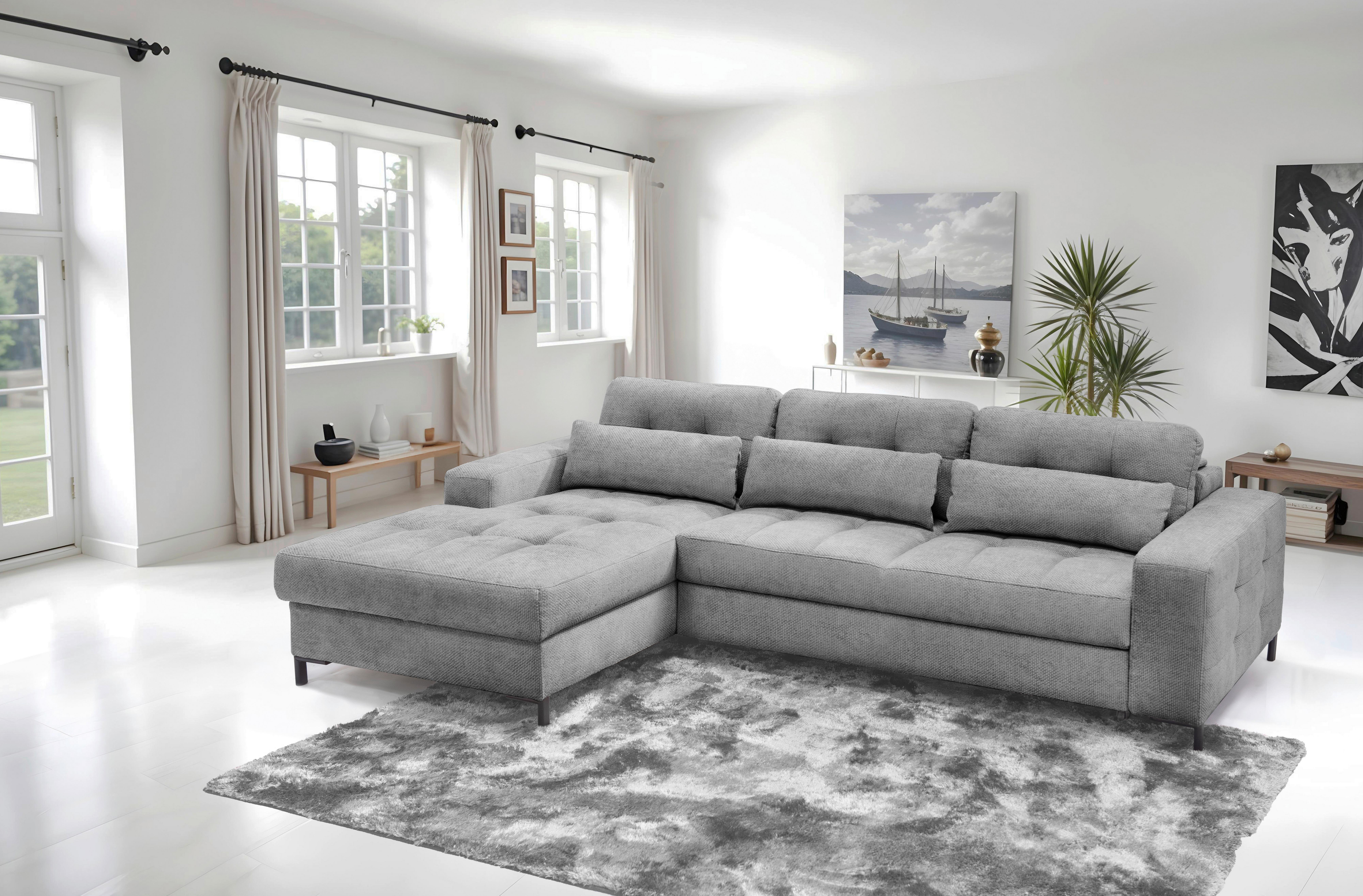 Ecksofa Bonito Grau, Schenkel: 176x255 cm - Schwarz/Grau, Design, Textil (176/255cm) - Livetastic