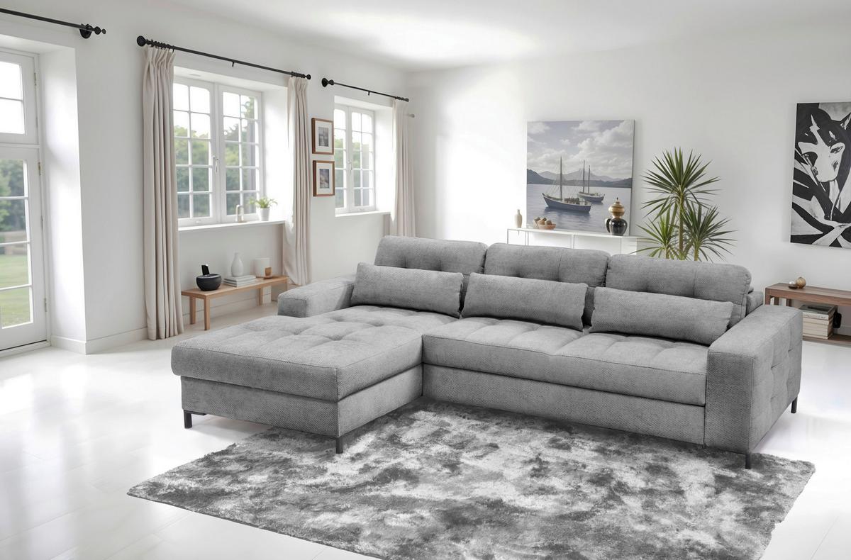 Ecksofa Bonito Grau, Schenkel: 176x255 cm - Schwarz/Grau, Design, Textil (176/255cm) - Livetastic