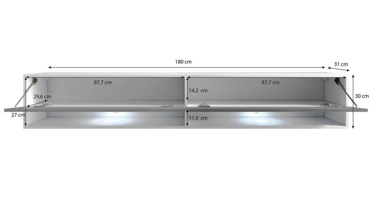 TV díl vč. LED osvětlení - šedá/černá, Basics, kompozitní dřevo/plast (180/30/31cm) - P & B