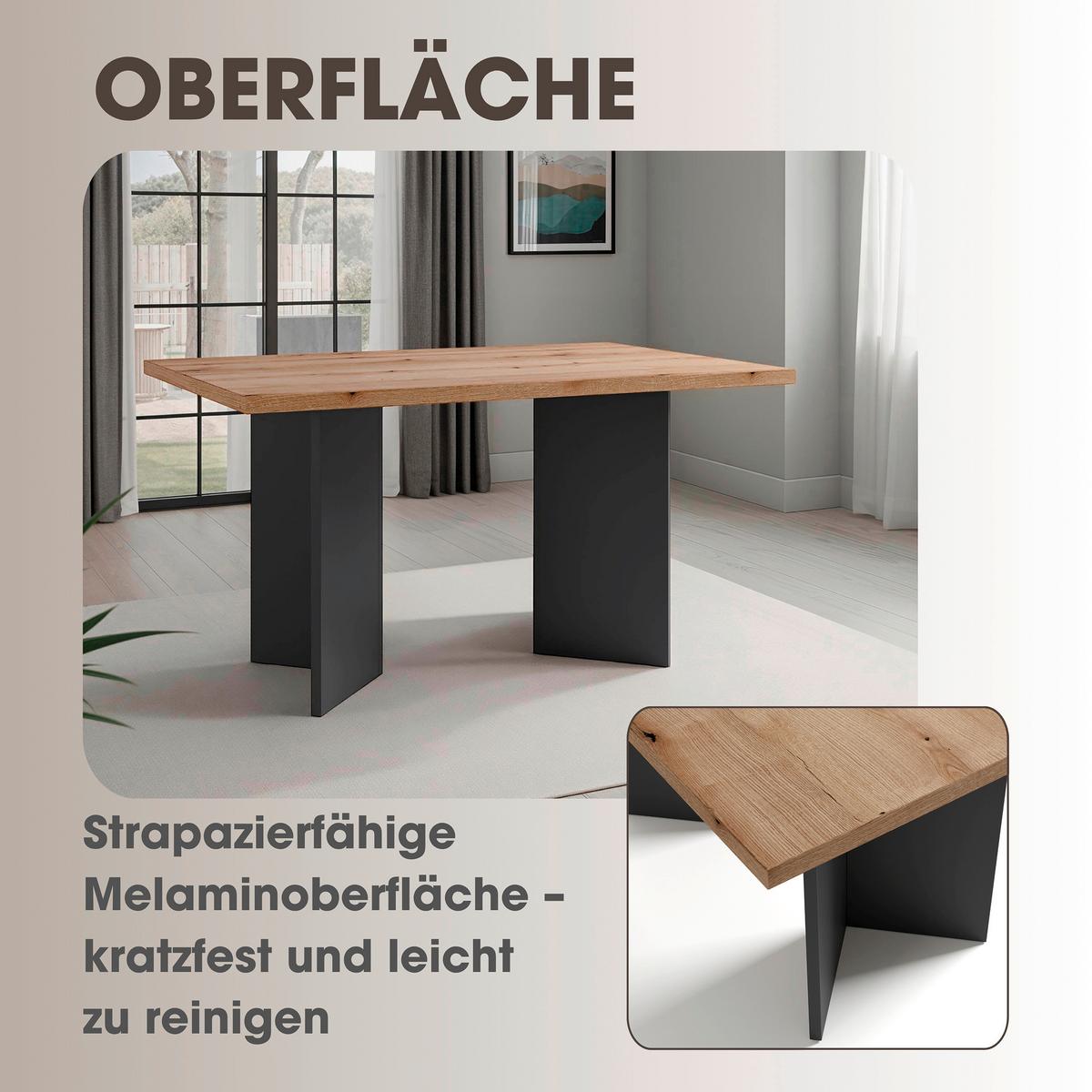 Esstisch Marten - Eichefarben/Anthrazit, MODERN, Holzwerkstoff (138/90/75,5cm) - MID.YOU