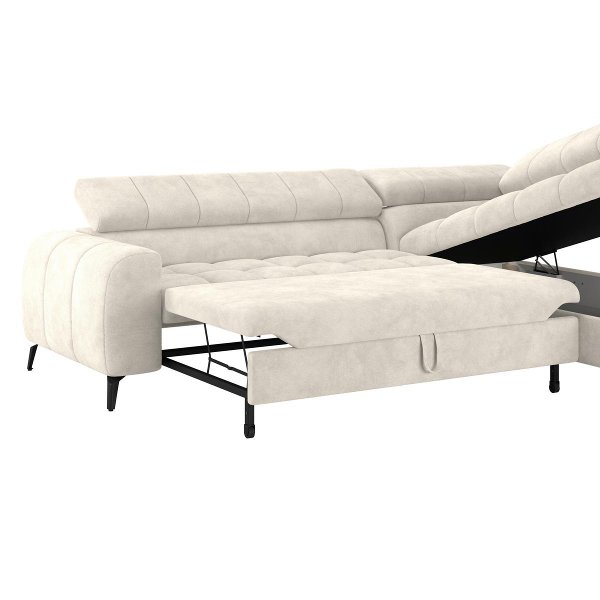 Ecksofa mit Schlaffunktio Volf cremefarben 261x203 cm - Creme/Schwarz, Trend, Kunststoff/Textil (261/203cm)