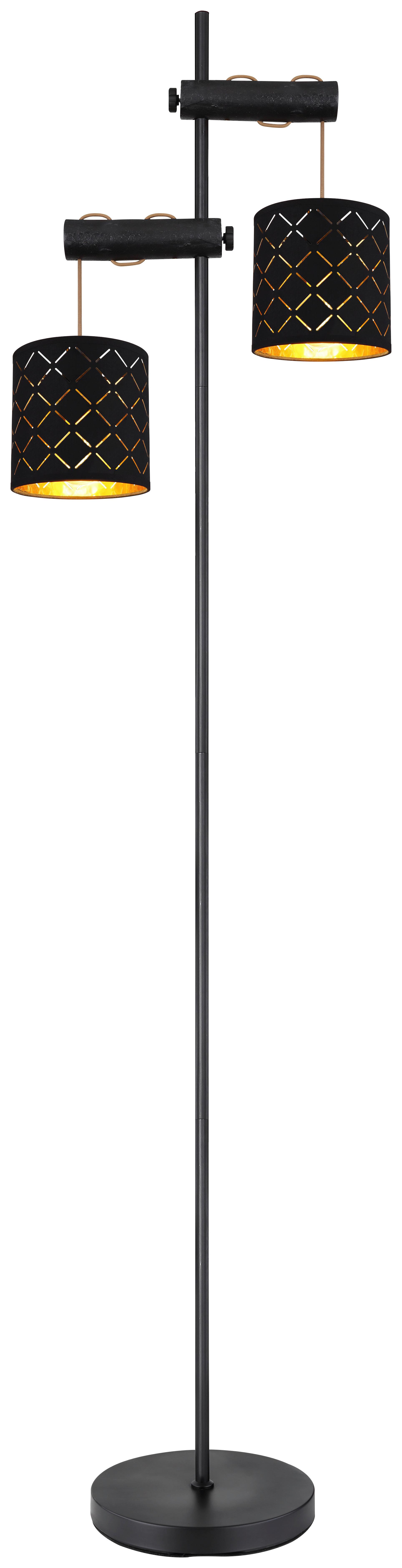 Stehlampe Schwarz Mit Wippschalter - Goldfarben/Schwarz, Basics, Holz/Textil (41/23/150cm) - Globo