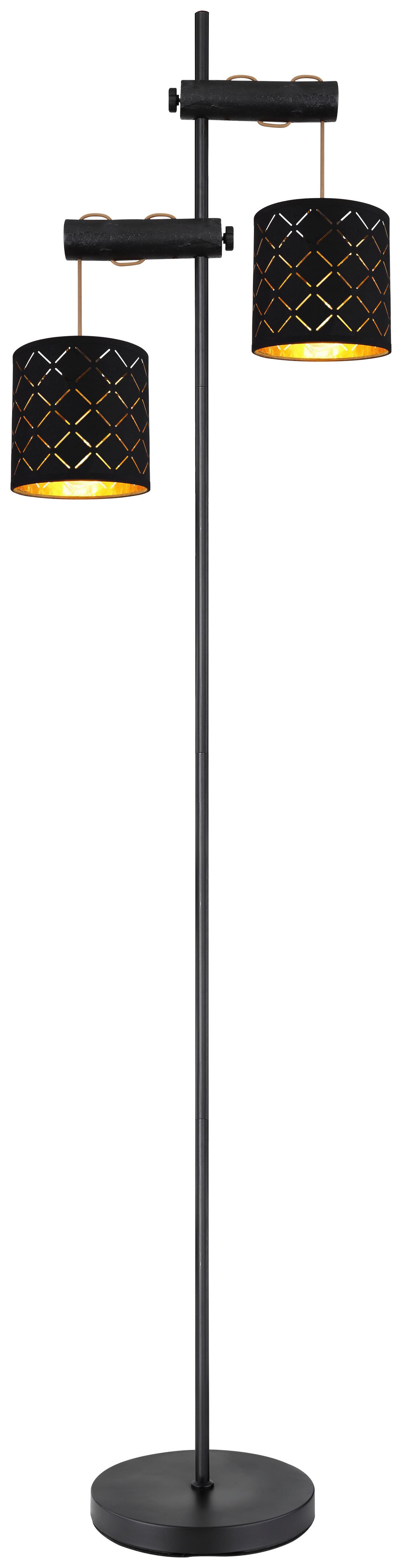 Stehlampe Schwarz Mit Wippschalter - Goldfarben/Schwarz, Basics, Holz/Textil (41/23/150cm) - Globo