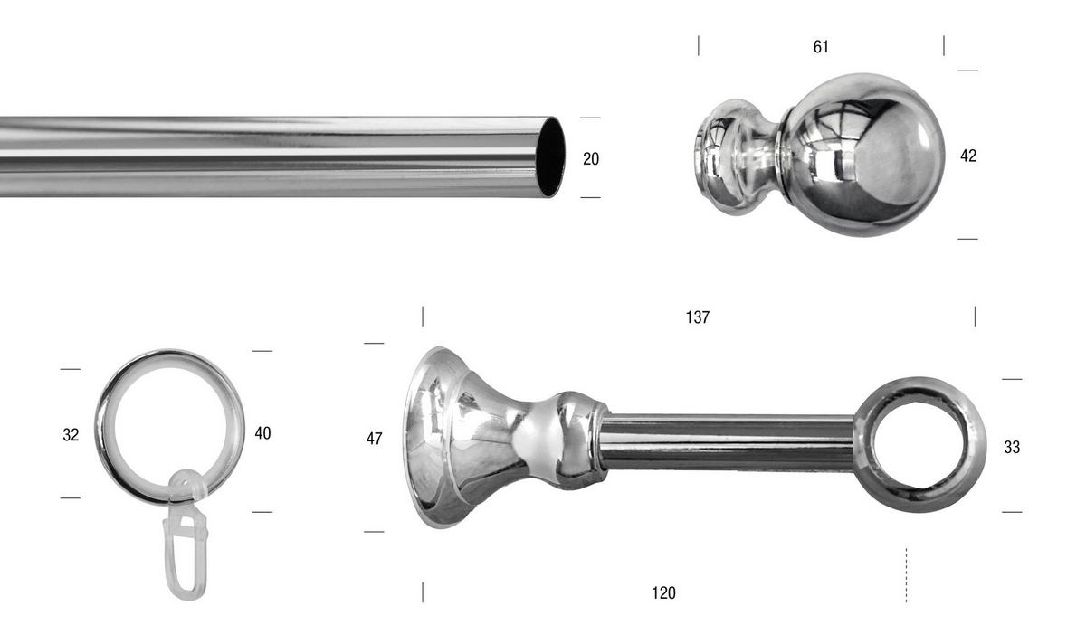 Vorhangstange Chromfarben L: 270 cm - Chromfarben, KONVENTIONELL, Metall (270cm)