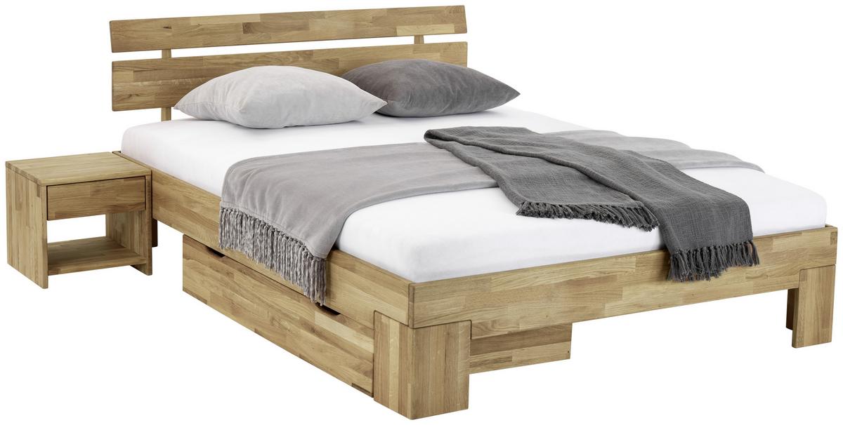 Bettkasten Malu B: 120 cm Eiche Massiv mit Rollen - Eichefarben, Natur, Holz (120/68,5/21cm)