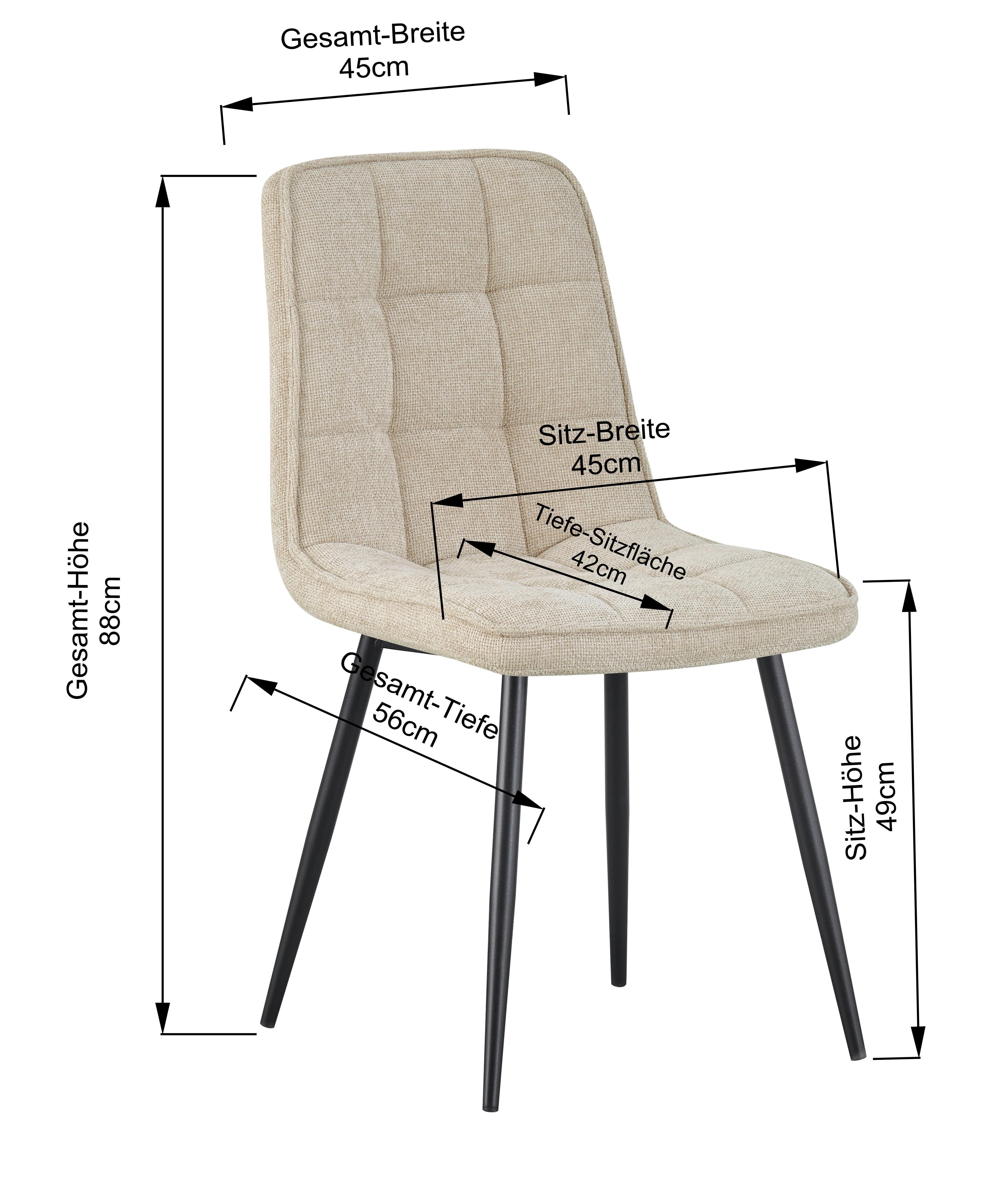 Vierfußstuhl Nevio Leinenoptik Schwarz, B: 45 cm - Schwarz, KONVENTIONELL, Holz/Textil (45/89/58cm) - MID.YOU
