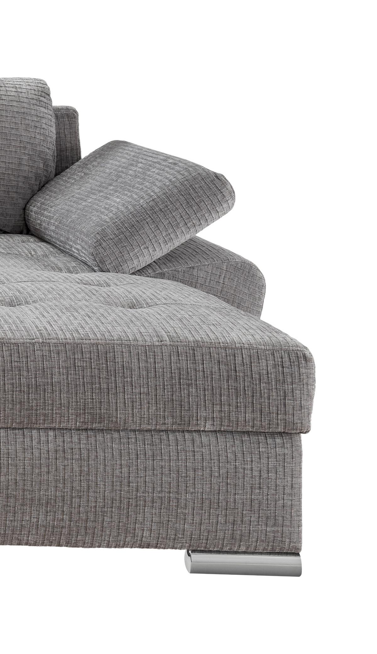Wohnlandschaft Terana Grau mit Schlaffunktion, Mikrofaser - Chromfarben/Grau, KONVENTIONELL, Textil (219/305/157cm) - Livetastic