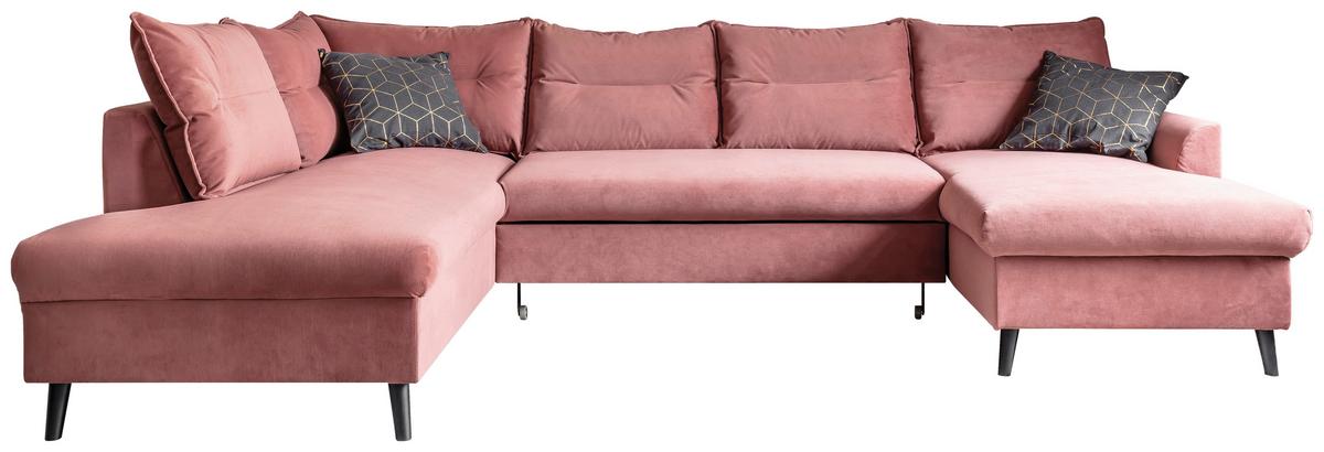 Sedací souprava ISABELLA U, starorůžová barva - starorůžová/černá, Basics, dřevo/textil (300/85/200cm) - MID.YOU