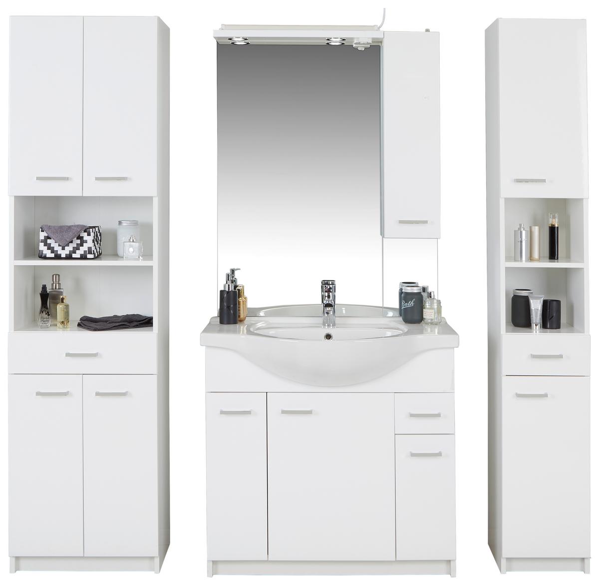 Badezimmer Fiola Weiß Hochglanz B: 166,8 Cm - Weiß Hochglanz/Weiß, KONVENTIONELL, Keramik/Holzwerkstoff (166,8/192/49cm)