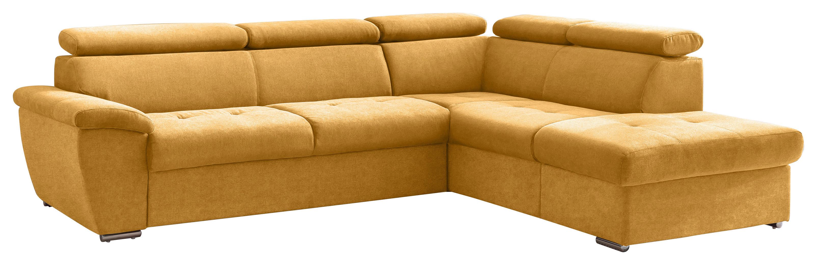 Ecksofa mit Schlaffunktion und Bettkasten Antero Currygelb - Chromfarben/Currygelb, Design, Textil (262/216cm) - Livetastic