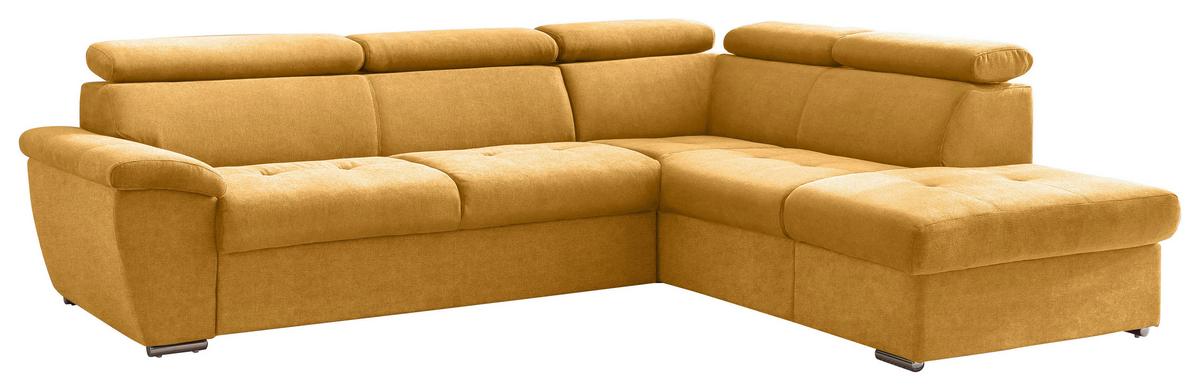 Ecksofa mit Schlaffunktion und Bettkasten Antero Currygelb - Chromfarben/Currygelb, Design, Textil (262/216cm) - Livetastic