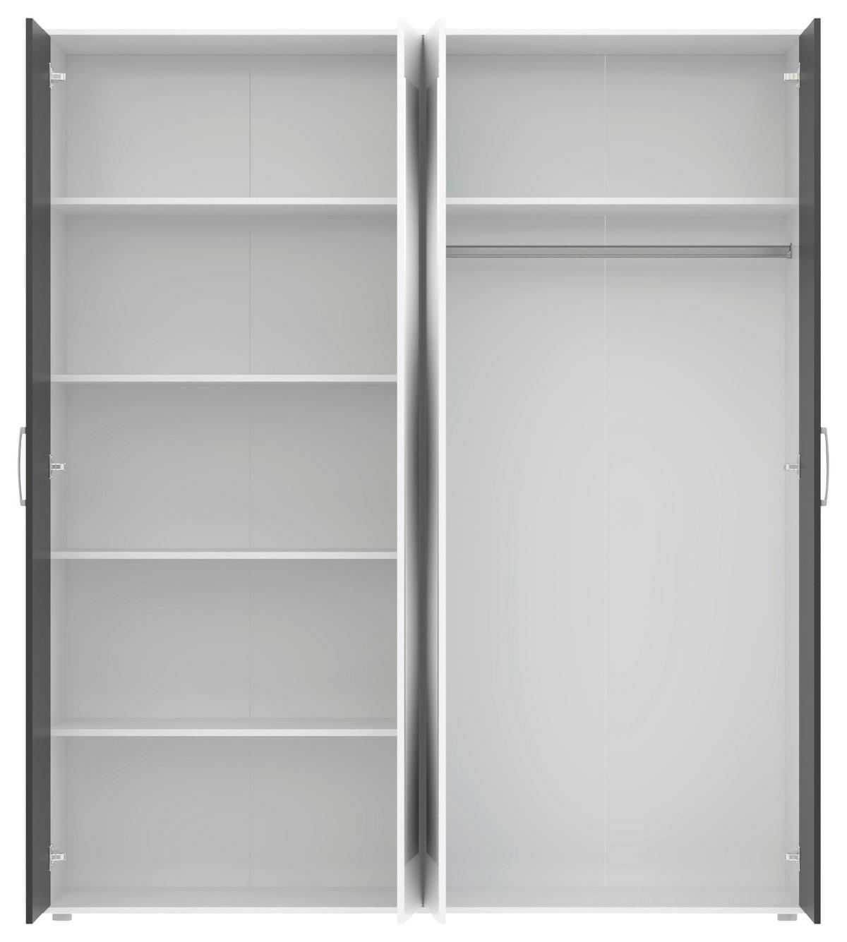 Kleiderschrank Jan Weiß/Anthrazit, B: 180 cm - Anthrazit/Weiß, Trend, Glas/Holzwerkstoff (180/210/52cm)
