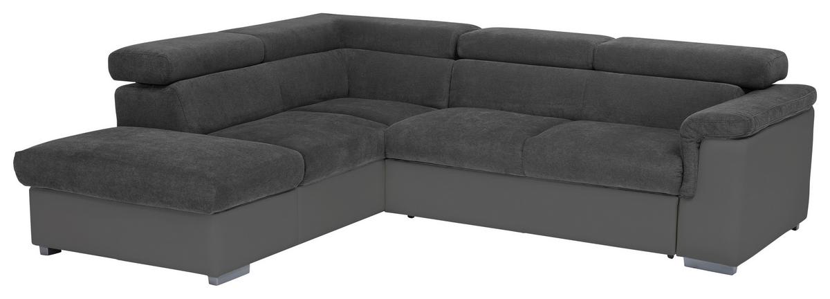 Ecksofa mit Schlaffunktion + Bettkasten Milla Grau/Fango - Fango/Schwarz, Basics, Holz/Textil (217/252cm) - MID.YOU