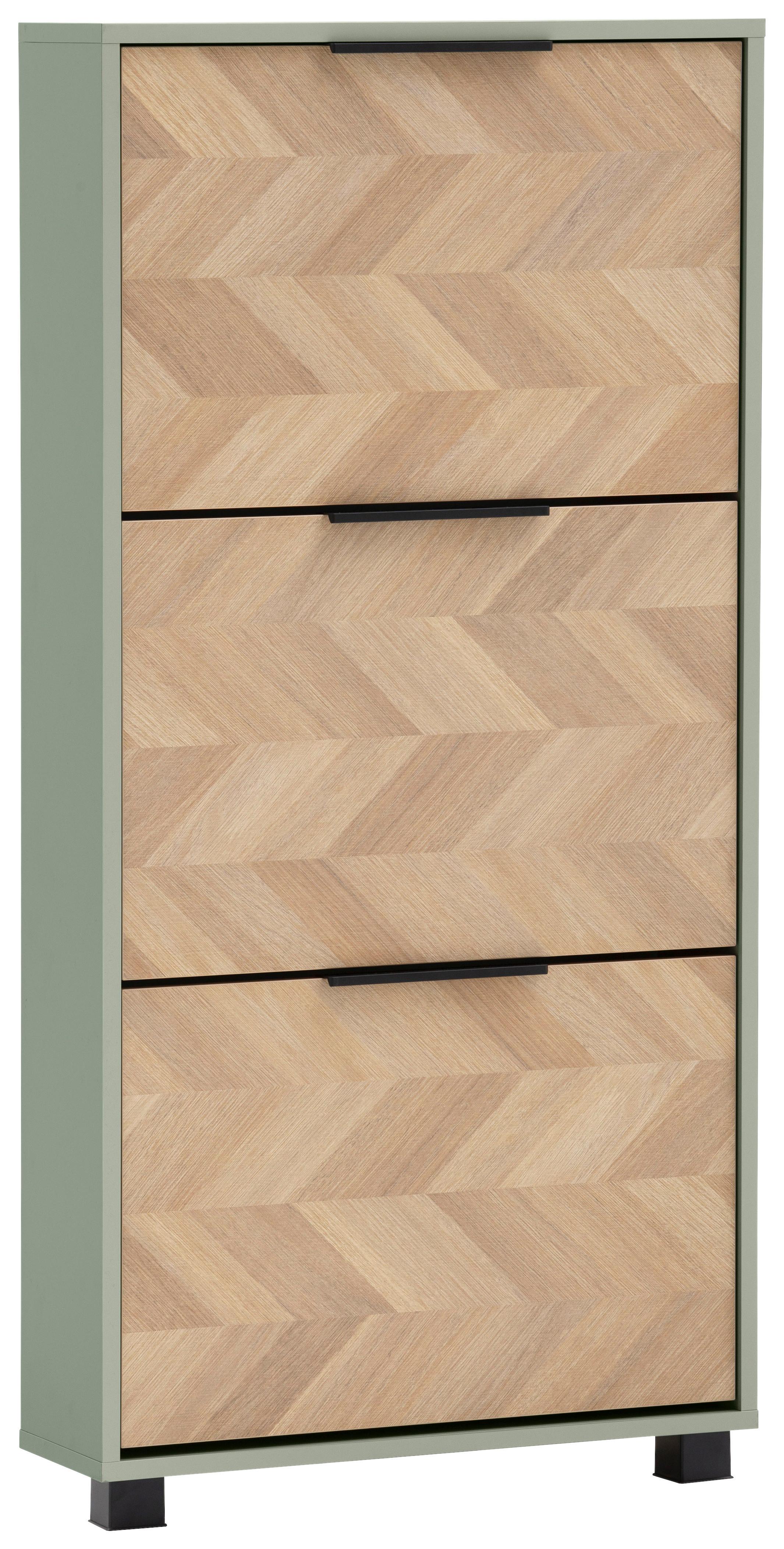 Schuhkipper Piazza Grün/Eichefarben B: 59,8 cm - Eichefarben/Schwarz, Design, Holzwerkstoff (59,8/124,5/19,55cm) - MID.YOU