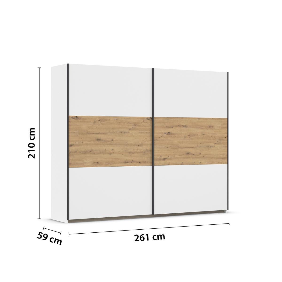 Schwebetürenschrank Neo Weiß Eiche Artisan Dekor - Weiß/Eiche Artisan, MODERN, Holzwerkstoff (261/210/59cm) - Rauch Möbel